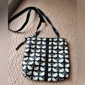 Relic Women's Caraway Swan Pattern Crossbody Purse, Black, White, Red, EUC